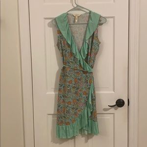 Mint Green Wrap Dress w Pink Paisley Print
